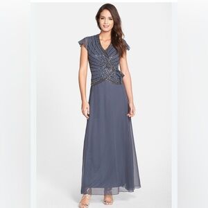 J Kara Navy Maxi Dress with Beaded Details